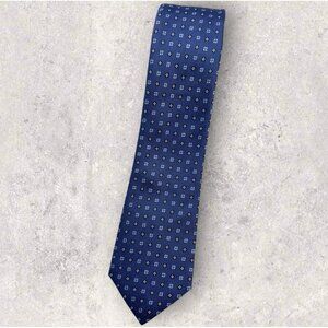 NEW HAWES & CURTIS Silk Tie XL Blue Navy Ivory Geometric W:3.2"